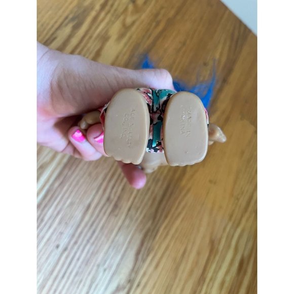 Vintage Blue Hair + Blue Star Belly Jewel Ace Novelty Co Troll with Pink Floral - Picture 5 of 6